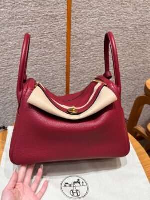 DDMode Hermes Lindy 26CM 1K Rogue Grenat Clememce Leather Gold Hardware
