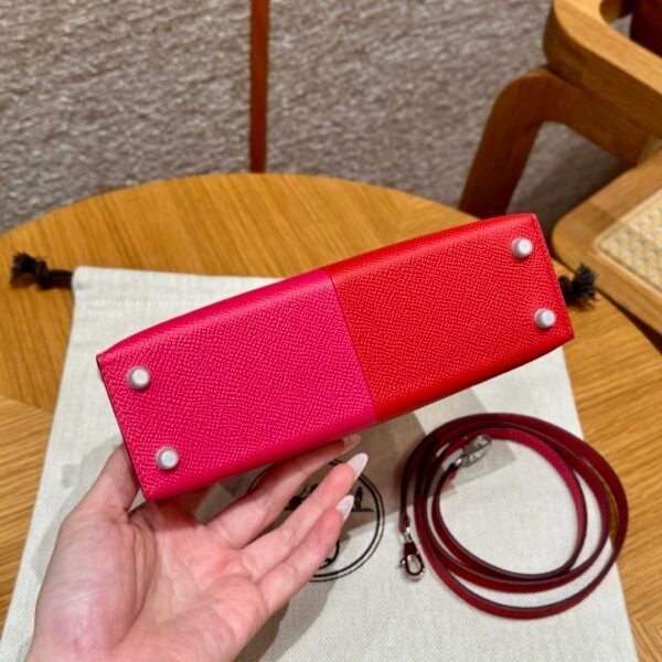DDMode Hermes Mini Kelly Special Order Rose Extreme / Rogue Coeur / Blue Zanzibar Epsom Silver Hardware