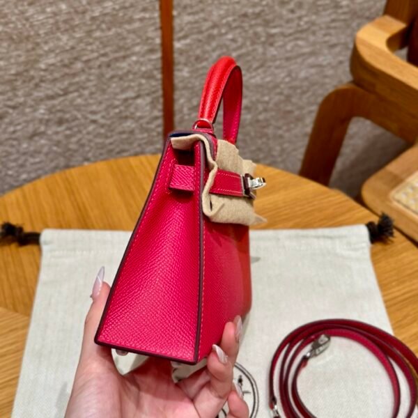 DDMode Hermes Mini Kelly Special Order Rose Extreme / Rogue Coeur / Blue Zanzibar Epsom Silver Hardware