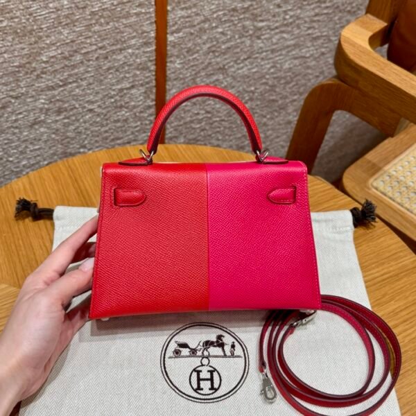 DDMode Hermes Mini Kelly Special Order Rose Extreme / Rogue Coeur / Blue Zanzibar Epsom Silver Hardware