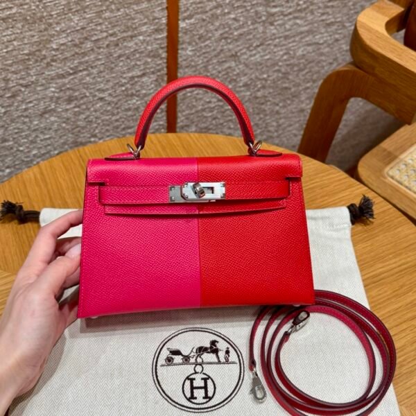 DDMode Hermes Mini Kelly Special Order Rose Extreme / Rogue Coeur / Blue Zanzibar Epsom Silver Hardware