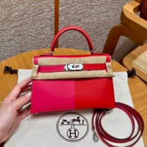 DDMode Hermes Mini Kelly Special Order Rose Extreme / Rogue Coeur / Blue Zanzibar Epsom Silver Hardware