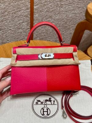 DDMode Hermes Mini Kelly Special Order Rose Extreme / Rogue Coeur / Blue Zanzibar Epsom Silver Hardware
