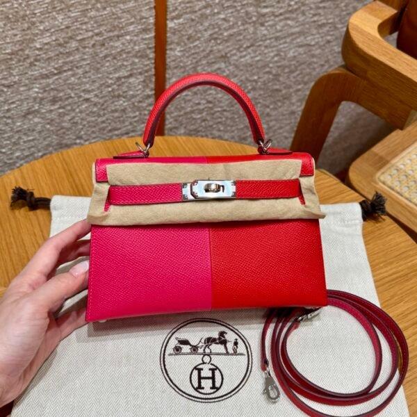 DDMode Hermes Mini Kelly Special Order Rose Extreme / Rogue Coeur / Blue Zanzibar Epsom Silver Hardware