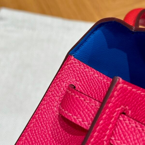 DDMode Hermes Mini Kelly Special Order Rose Extreme / Rogue Coeur / Blue Zanzibar Epsom Silver Hardware