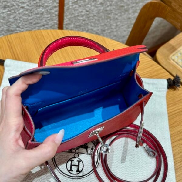 DDMode Hermes Mini Kelly Special Order Rose Extreme / Rogue Coeur / Blue Zanzibar Epsom Silver Hardware