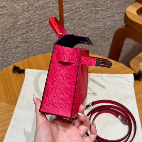 DDMode Hermes Mini Kelly Special Order Rose Extreme / Rogue Coeur / Blue Zanzibar Epsom Silver Hardware