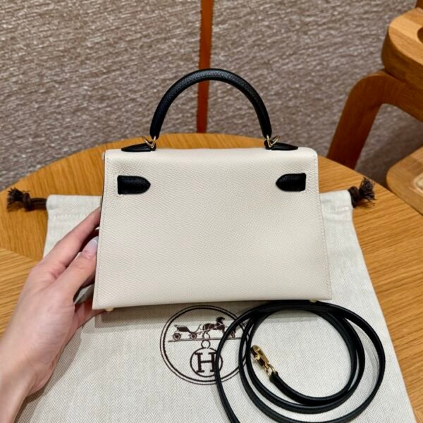 DDMode Hermes Mini Kelly Special Order CK10 Craie / CK89 Black Epsom Leather Gold Hardware