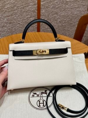 DDMode Hermes Mini Kelly Special Order CK10 Craie / CK89 Black Epsom Leather Gold Hardware