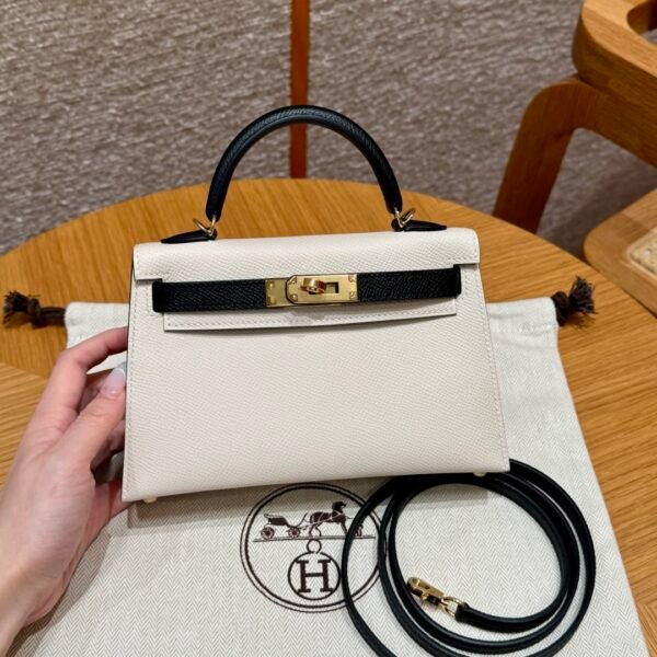 DDMode Hermes Mini Kelly Special Order CK10 Craie / CK89 Black Epsom Leather Gold Hardware