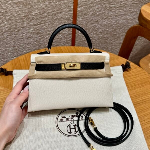 DDMode Hermes Mini Kelly Special Order CK10 Craie / CK89 Black Epsom Leather Gold Hardware
