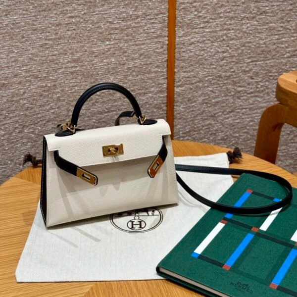 DDMode Hermes Mini Kelly Special Order CK10 Craie / CK89 Black Epsom Leather Gold Hardware