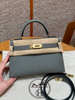 DDMode Hermes Mini Kelly 19CM 0L Gris Meyer Epsom Leather Gold Hardware