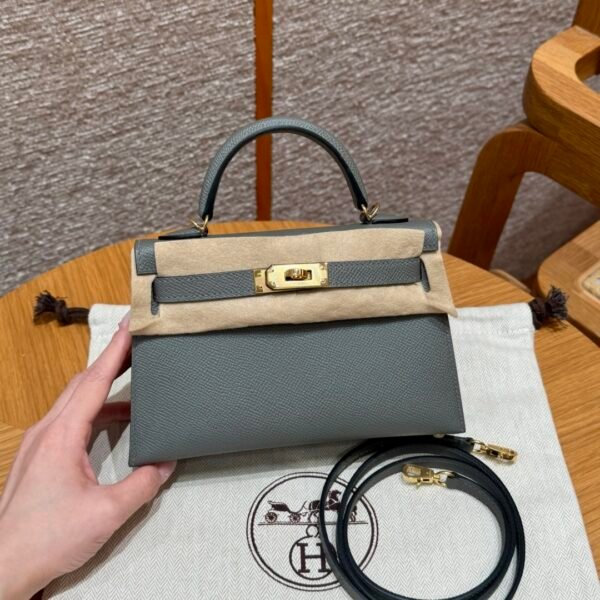 DDMode Hermes Mini Kelly 19CM 0L Gris Meyer Epsom Leather Gold Hardware
