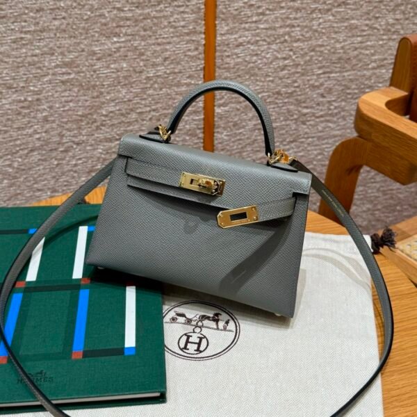 DDMode Hermes Mini Kelly 19CM 0L Gris Meyer Epsom Leather Gold Hardware