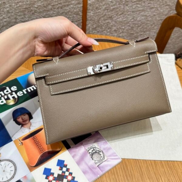 DDMode Hermes Kelly Pochette 22CM Epsom Leather CK18 Etoupe Silver Hardware