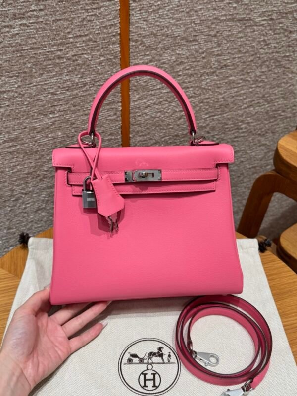 DDMode Hermes Kelly 25CM U5 Rose Lipstick Swift Leather Silver Hardware