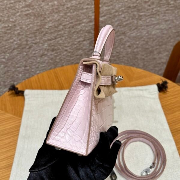 DDMode Hermes Mini Kelly 09 Mauve Pale Matte Alligator Crocodile Silver Hardware