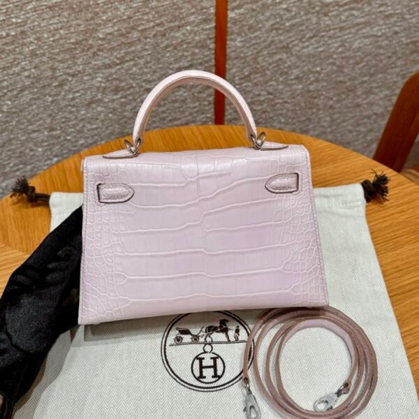 DDMode Hermes Mini Kelly 09 Mauve Pale Matte Alligator Crocodile Silver Hardware