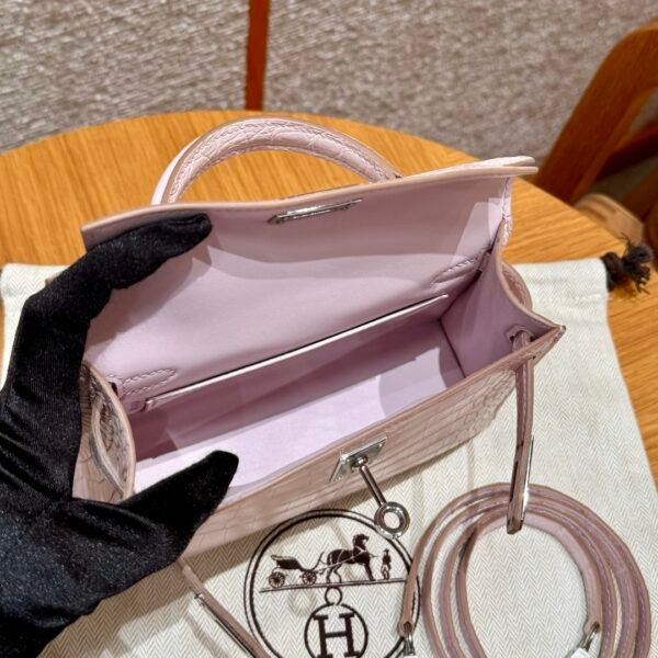 DDMode Hermes Mini Kelly 09 Mauve Pale Matte Alligator Crocodile Silver Hardware