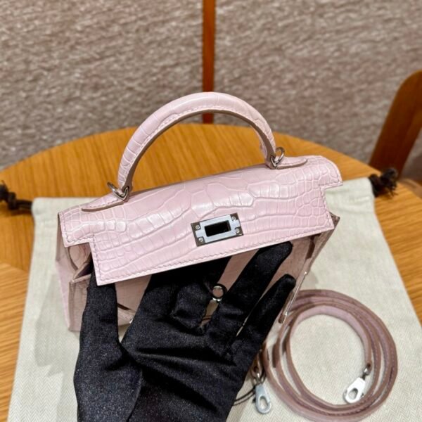 DDMode Hermes Mini Kelly 09 Mauve Pale Matte Alligator Crocodile Silver Hardware