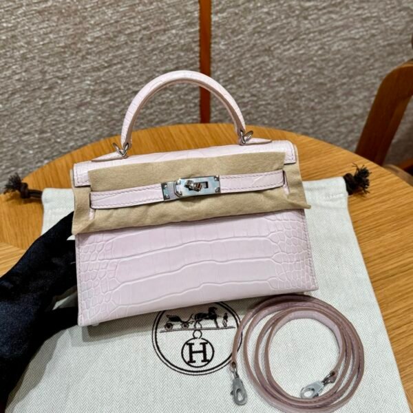 DDMode Hermes Mini Kelly 09 Mauve Pale Matte Alligator Crocodile Silver Hardware