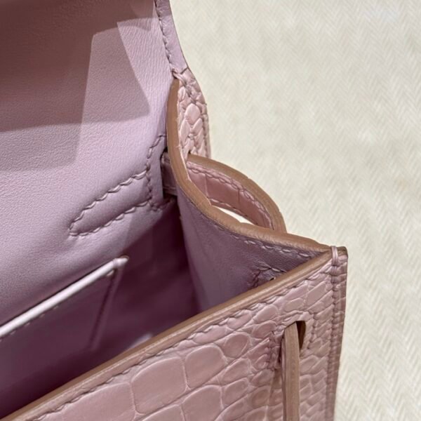 DDMode Hermes Mini Kelly 09 Mauve Pale Matte Alligator Crocodile Silver Hardware