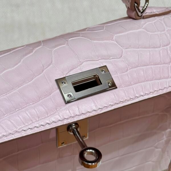 DDMode Hermes Mini Kelly 09 Mauve Pale Matte Alligator Crocodile Silver Hardware