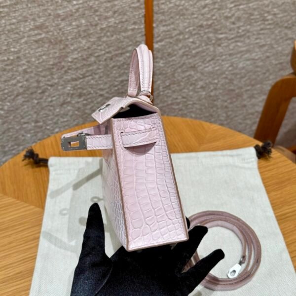 DDMode Hermes Mini Kelly 09 Mauve Pale Matte Alligator Crocodile Silver Hardware