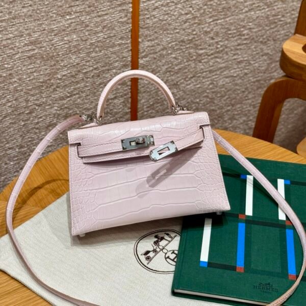 DDMode Hermes Mini Kelly 09 Mauve Pale Matte Alligator Crocodile Silver Hardware