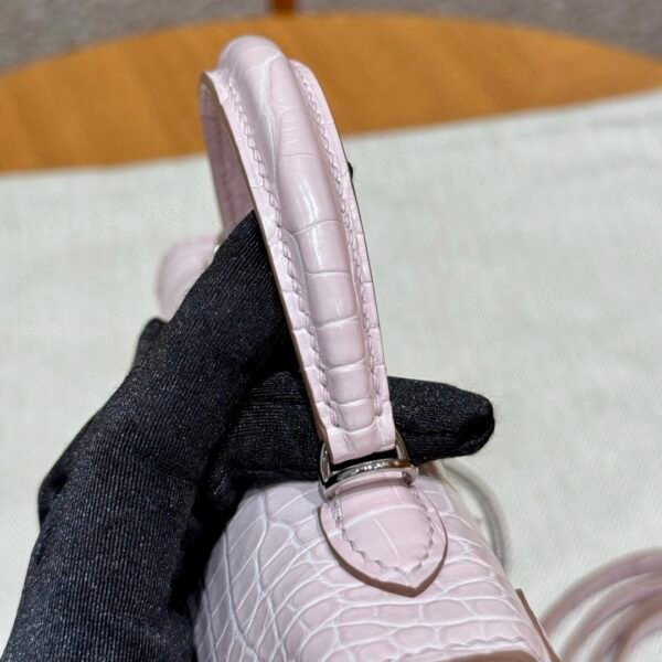 DDMode Hermes Mini Kelly 09 Mauve Pale Matte Alligator Crocodile Silver Hardware