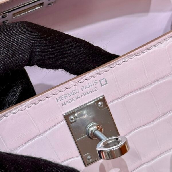 DDMode Hermes Mini Kelly 09 Mauve Pale Matte Alligator Crocodile Silver Hardware