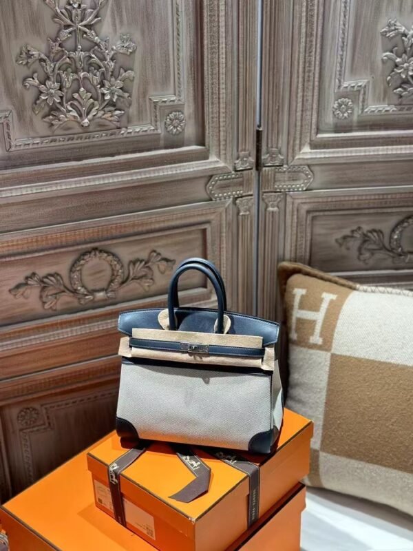 DDMode Birkin 25CM CK85 Ardoise Calf Leather / Beige Canvas PHW