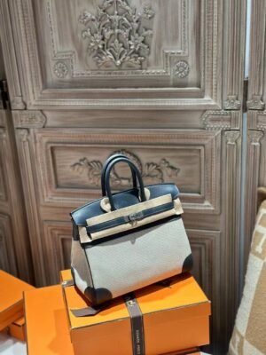DDMode Birkin 25CM CK85 Ardoise Calf Leather / Beige Canvas PHW