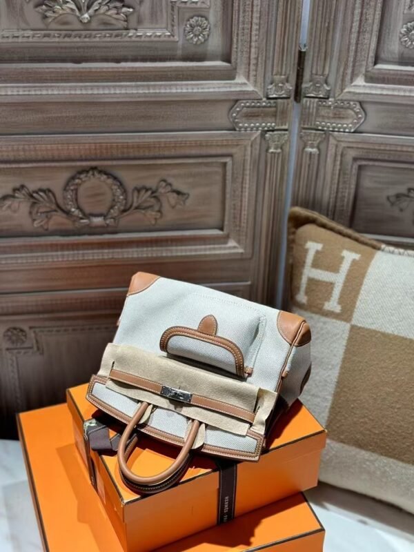 DDMode Birkin Cargo 25CM 37 Gold Calf Leather / White Canvas PHW