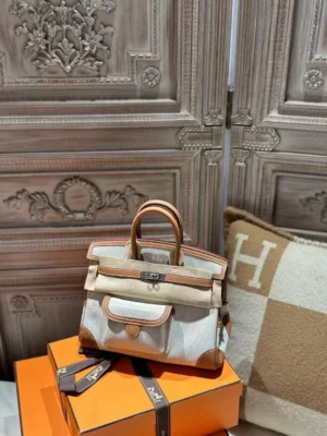 DDMode Birkin Cargo 25CM 37 Gold Calf Leather / White Canvas PHW