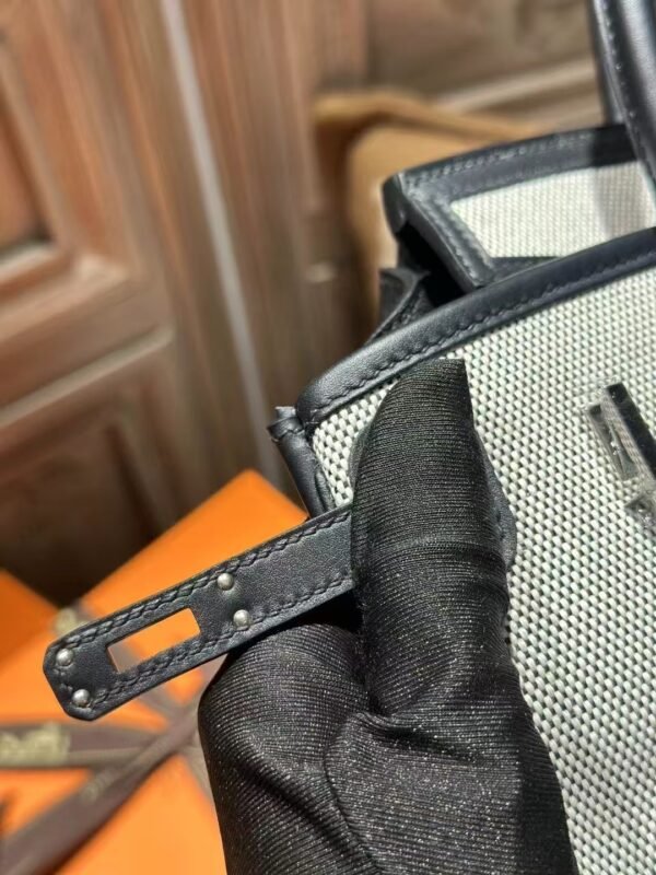 DDMode Birkin Cargo 25CM Black Calf Leather & White Canvas PHW