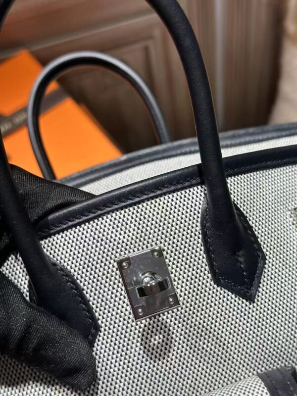DDMode Birkin Cargo 25CM Black Calf Leather & White Canvas PHW