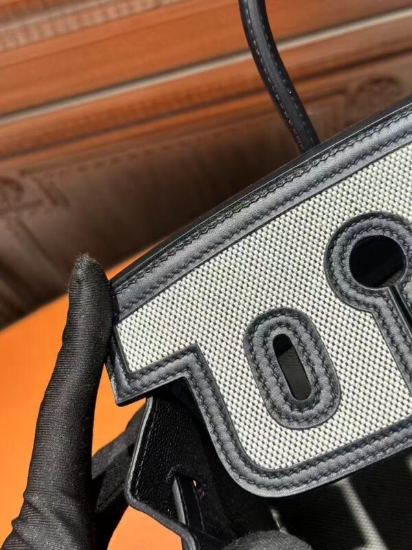 DDMode Birkin Cargo 25CM Black Calf Leather & White Canvas PHW