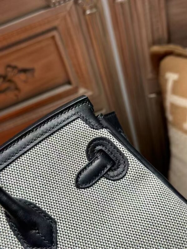 DDMode Birkin Cargo 25CM Black Calf Leather & White Canvas PHW