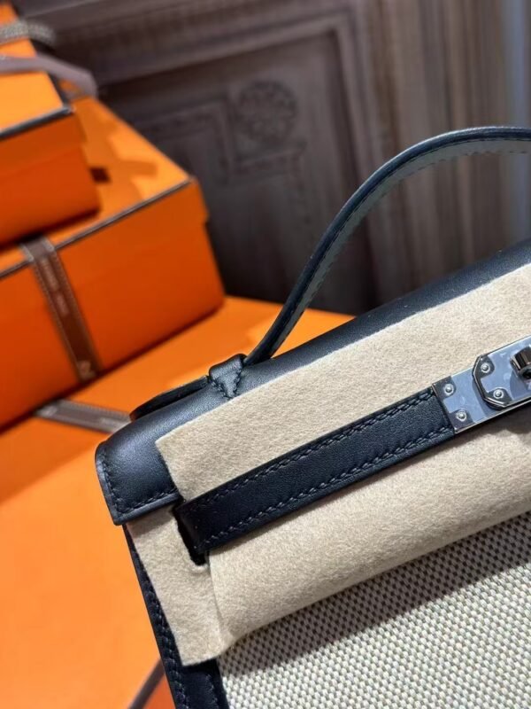 DDMode Clutch Bag Kelly Pochette 22CM 89 Noir Swift Leather / Beige Canvas PHW