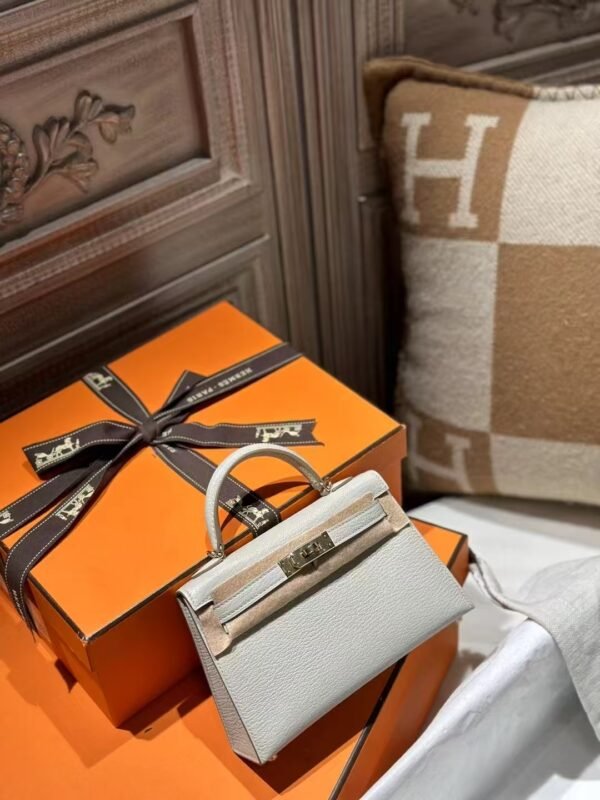 DDMode Hermes Chevre Leather Mini Kelly 19CM 80 Gris Pearl / 9D Amber Light GHW