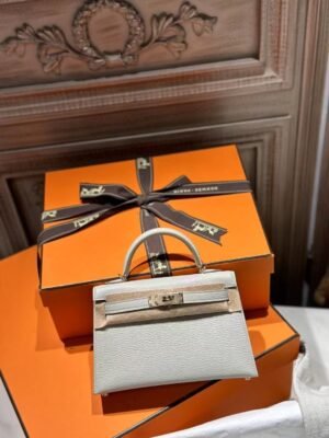 DDMode Hermes Chevre Leather Mini Kelly 19CM 80 Gris Pearl / 9D Amber Light GHW