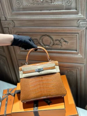 DDMode Hermes Kelly 25CM CK37 Gold Matte Barenia Crocodile PHW