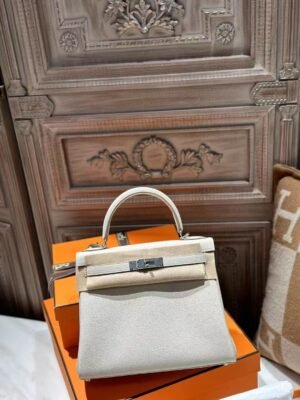 DDMode Hermes Kelly 28CM Tote Bag Togo Leather CK10 Craie PHW