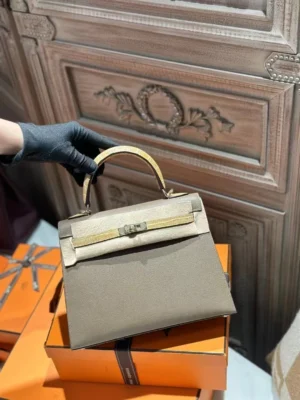 DDMode Hermes Kelly Touch 25CM Madame 18 Etoupe / 1i Dust Shiny Crocodile Light GHW Hardware