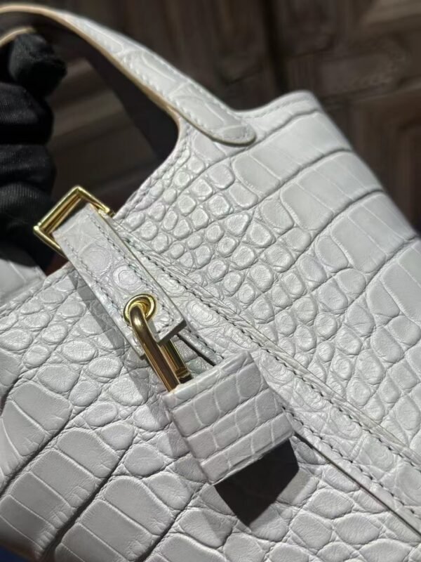 DDMode Hermes Matte Crocodile Leather Picotin Lock 14CM CK80 Gris Pearl PHW