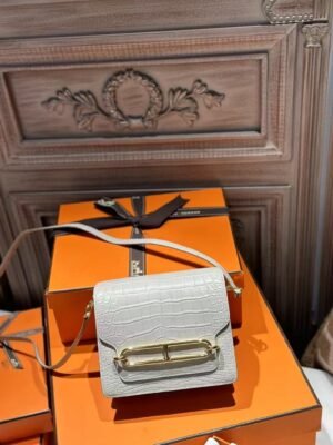 DDMode Hermes Roulis Mini 18CM Matte Crocodile Leather 8L Beton GHW