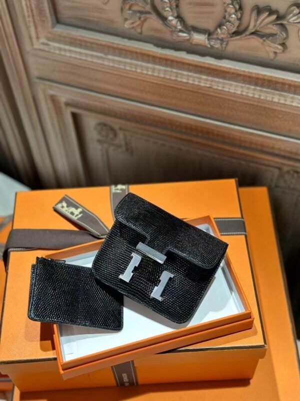 DDMode Hermes Wallet Lizard Leather Constance Slim CK89 Noir PHW