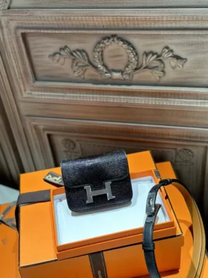 DDMode Hermes Wallet Lizard Leather Constance Slim CK89 Noir PHW